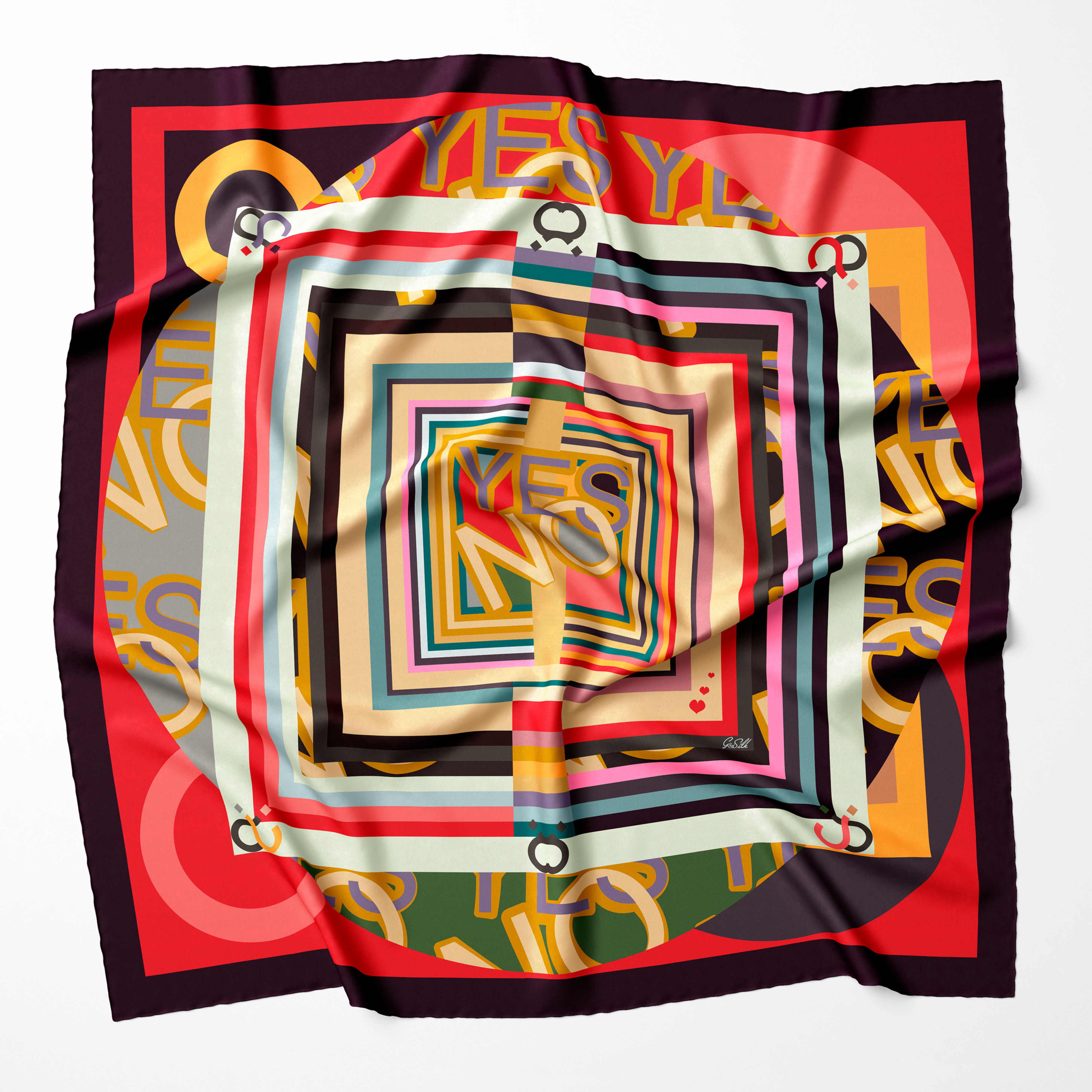 Silk Scarf - YesNo 100x100 cm - by Gloria Franco