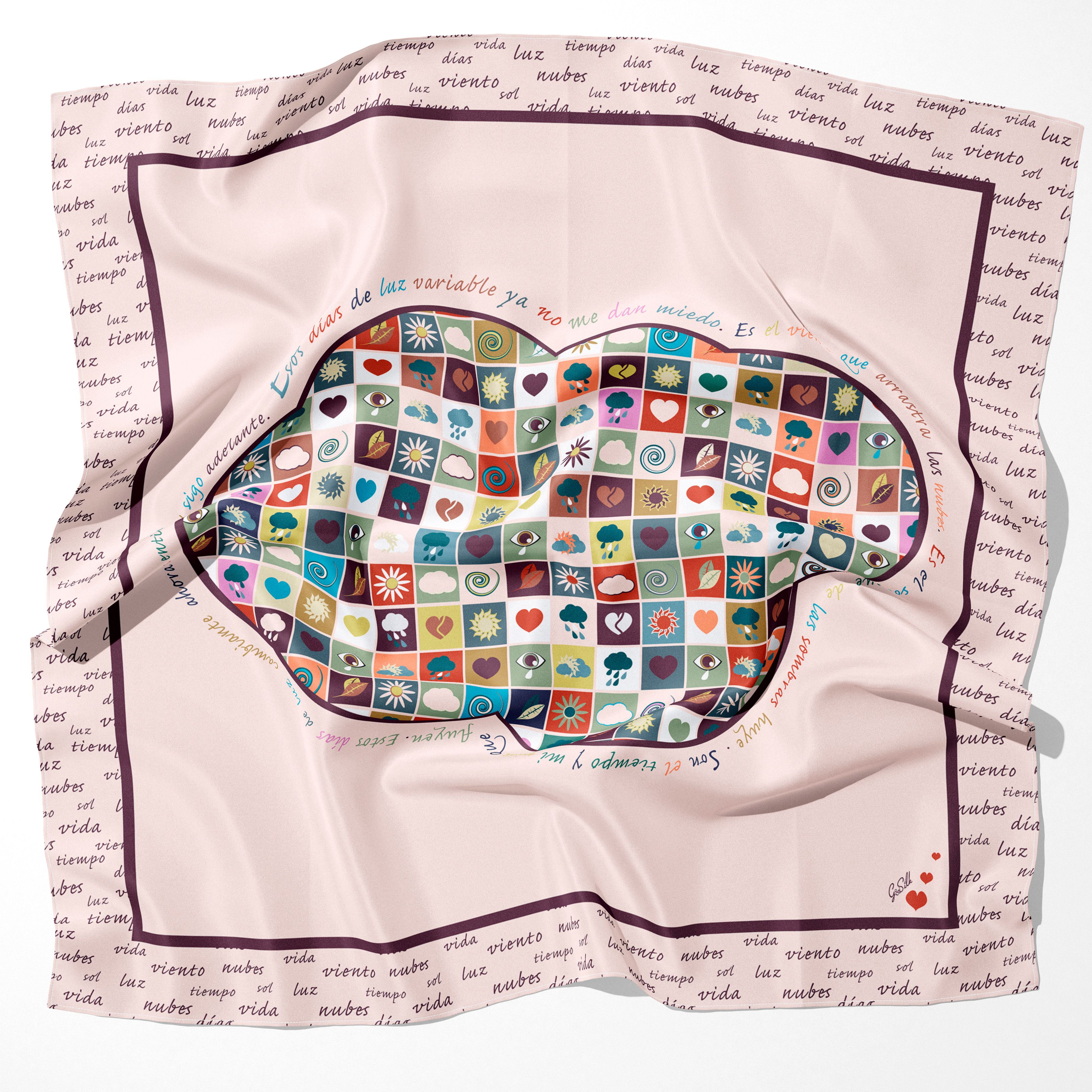 Twill Silk - A SCARF WITH A POEM - Luz variable 100 - by Gloria Franco