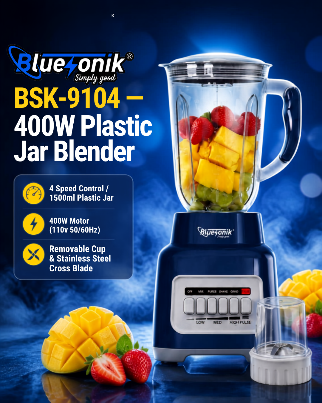 Bluesonik BSK-9104 β 400W Plastic Jar Blender πͺοΈβ¨