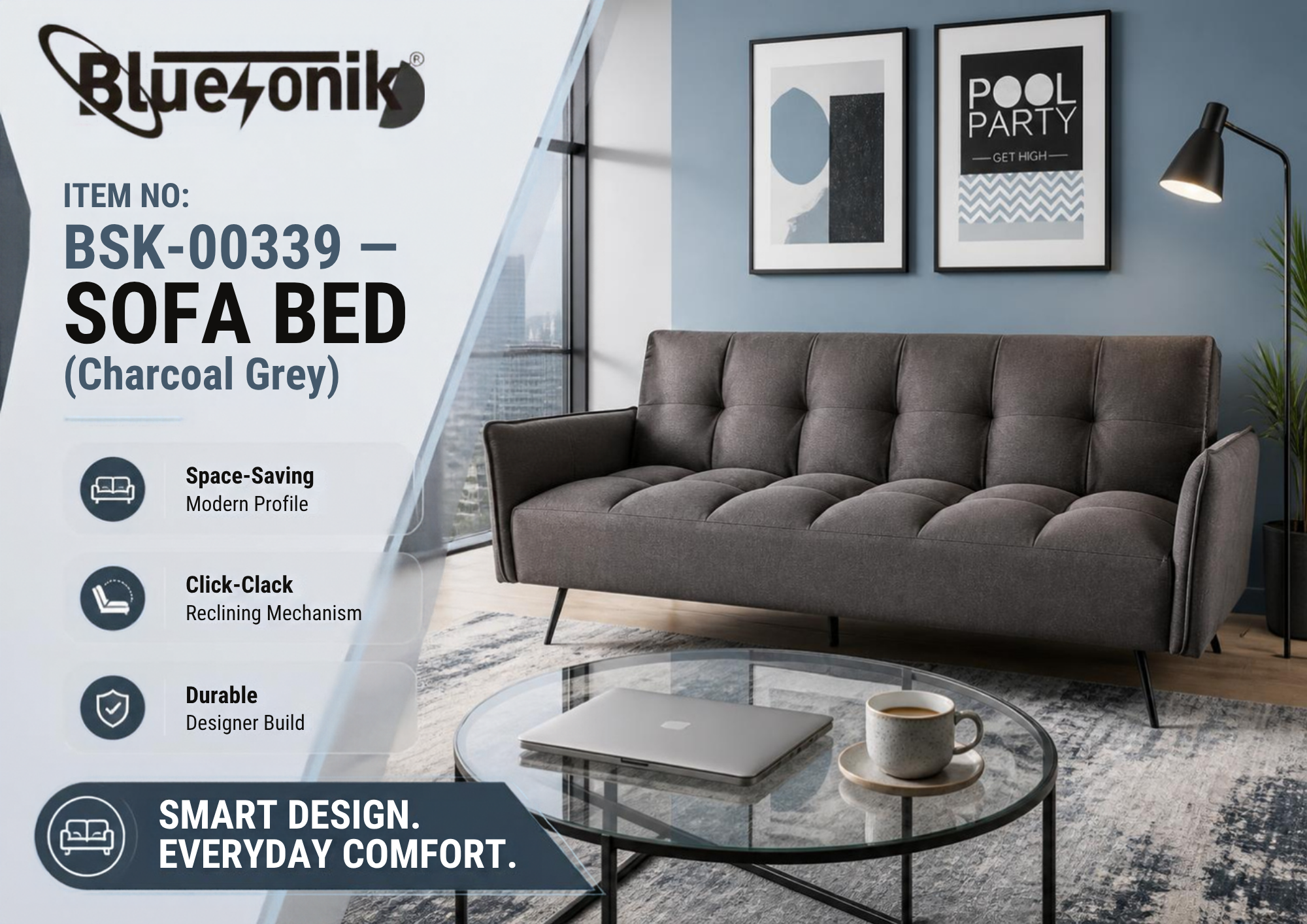 Bluesonik Sofa Bed (Charcoal Grey) ποΈβ¨