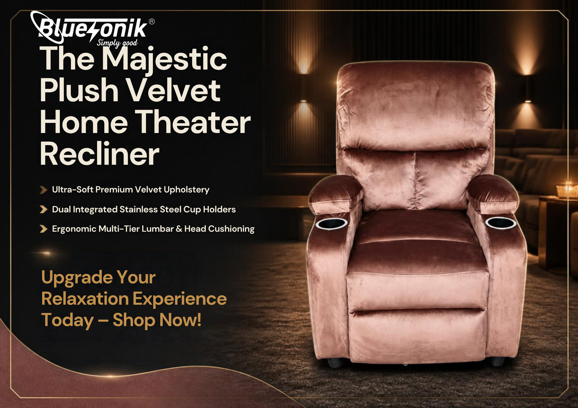 Bluesonik The Majestic Plush Velvet Home Theater Recliner ποΈβ¨