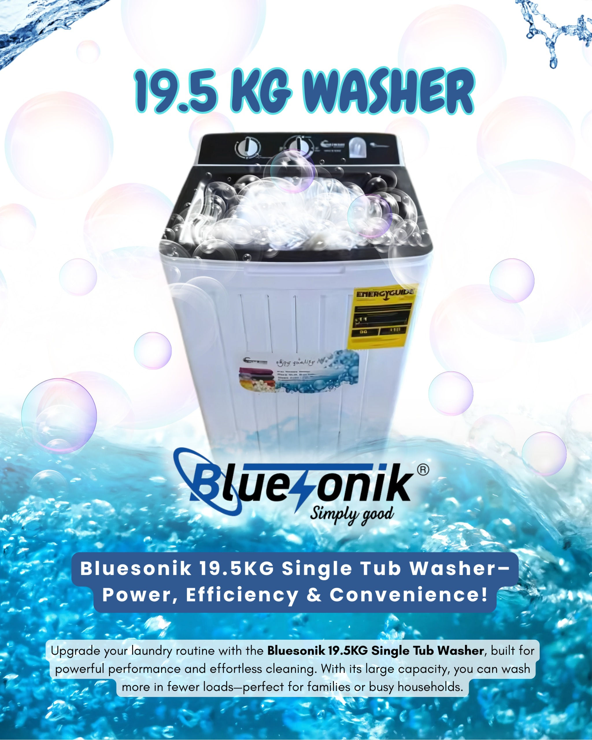 Bluesonik Single Tub Washer 19.5 kg