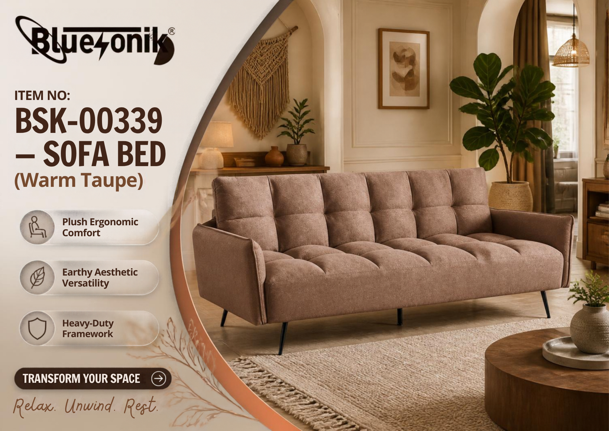 Bluesonik Sofa Bed (Warm Taupe) ποΈβ¨