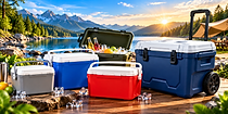 Outdoor Cooler Collection by a Mountain Lake.png