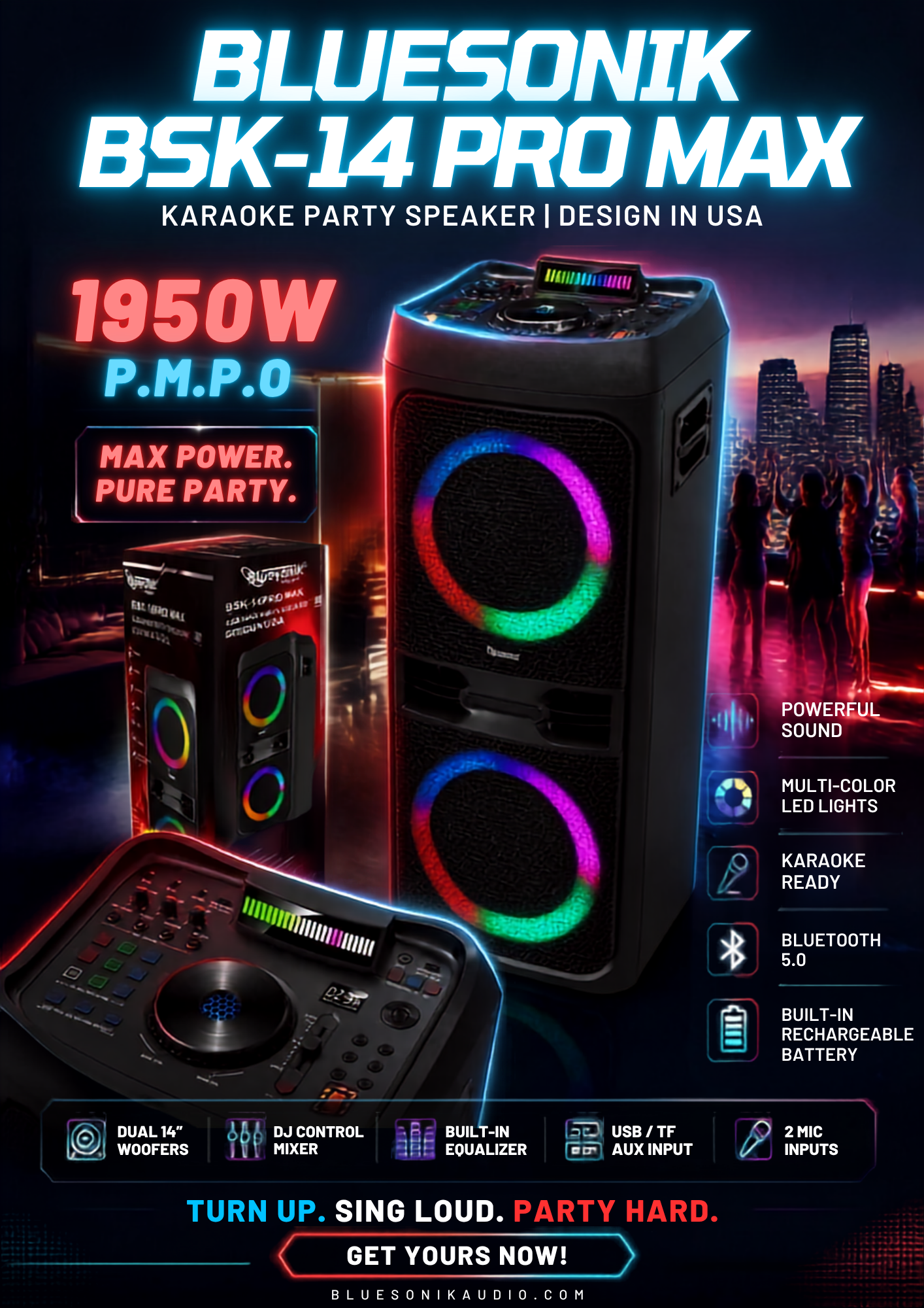Bluesonik BSK-14 PRO MAX Karaoke Party Speaker 🎤🔊