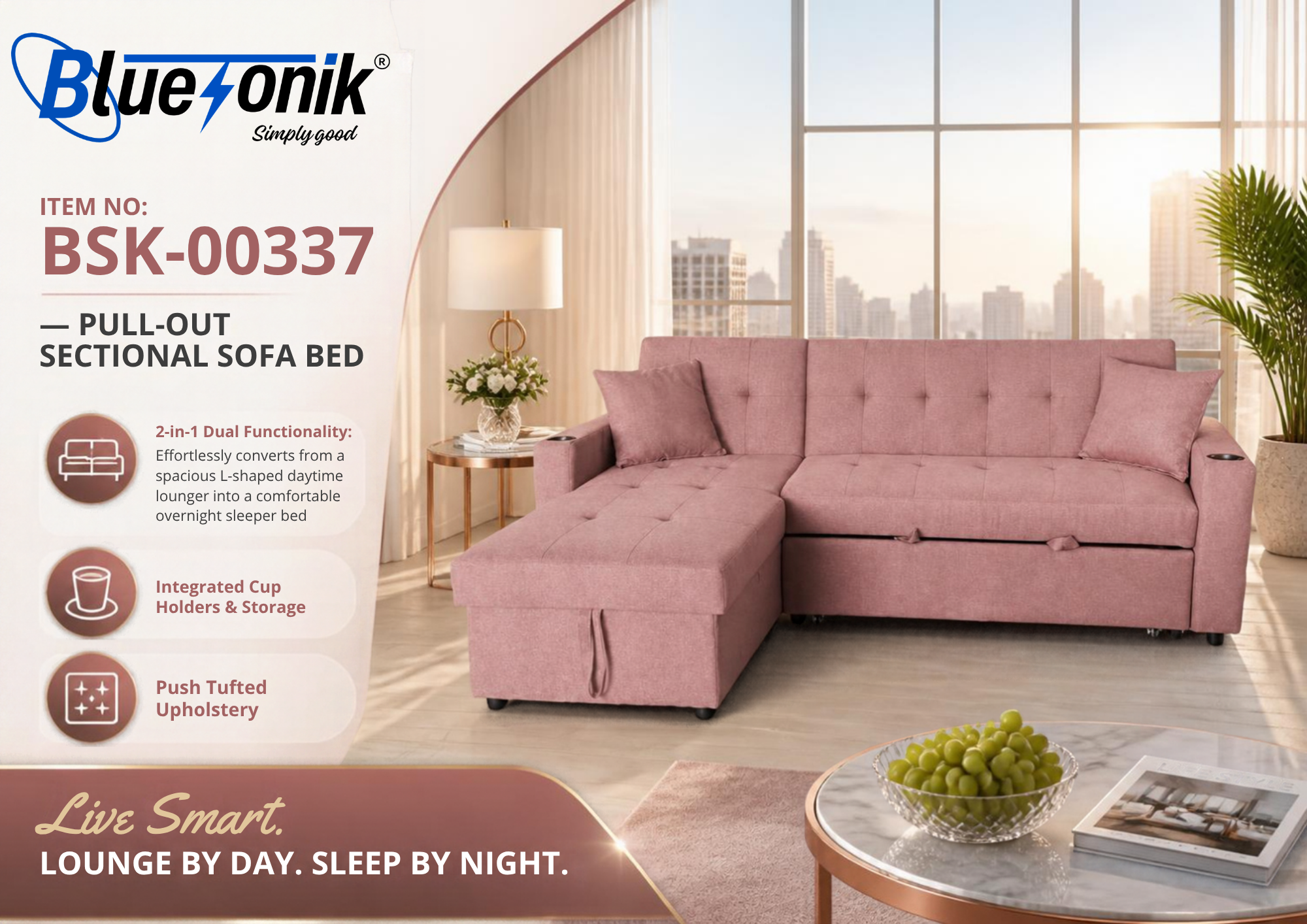 Bluesonik Pull-Out Sectional Sofa Bed ποΈβ¨