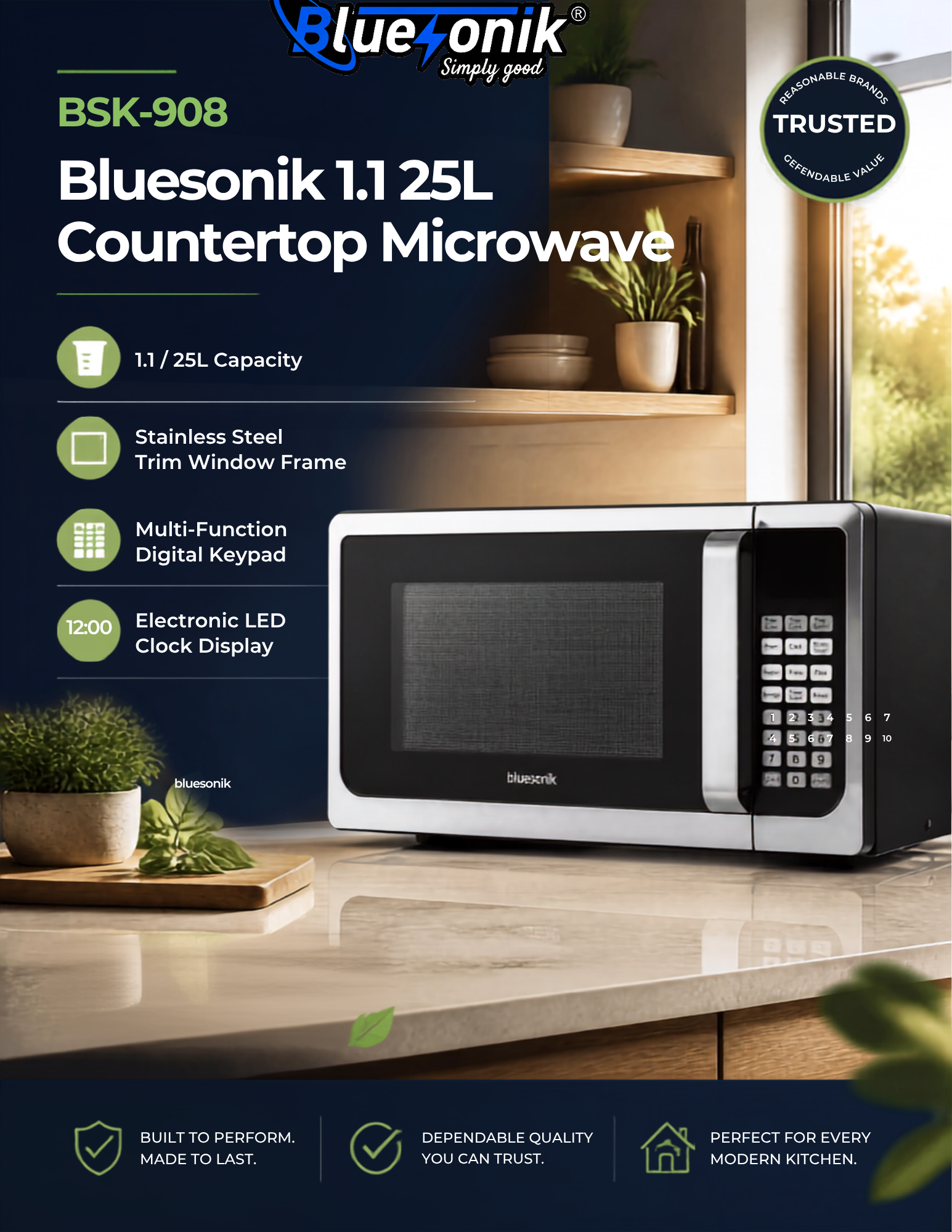 Bluesonik 1.1 25L Countertop Microwave (Model: BSK-908) 🍲✨