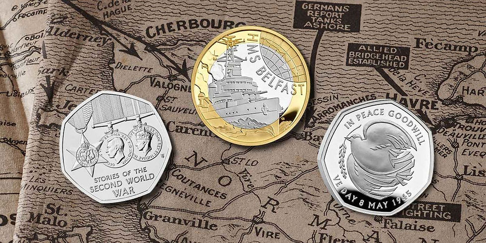 British military coins with map in the background