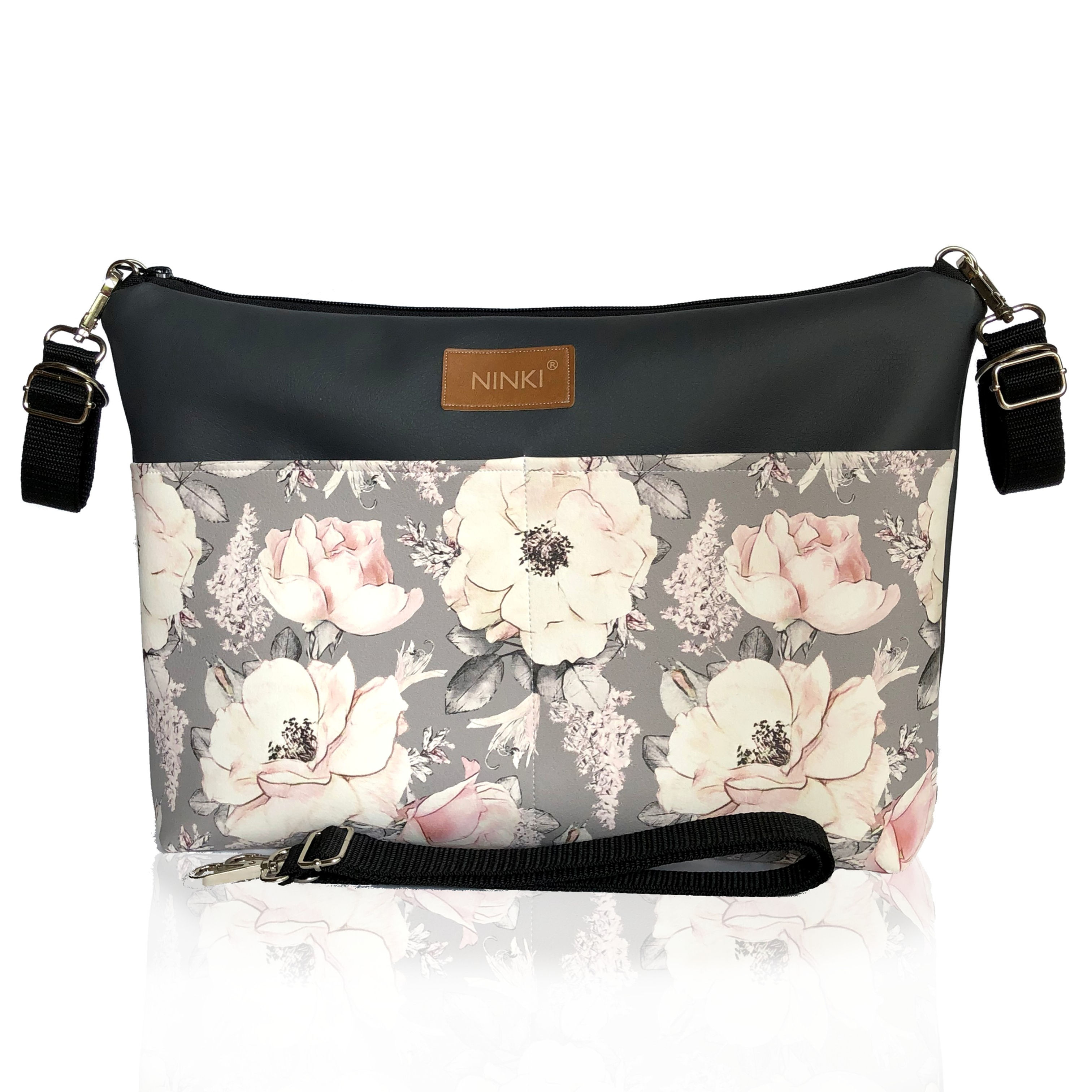 organizer do wózka z ekoskóry (białe kwiaty)