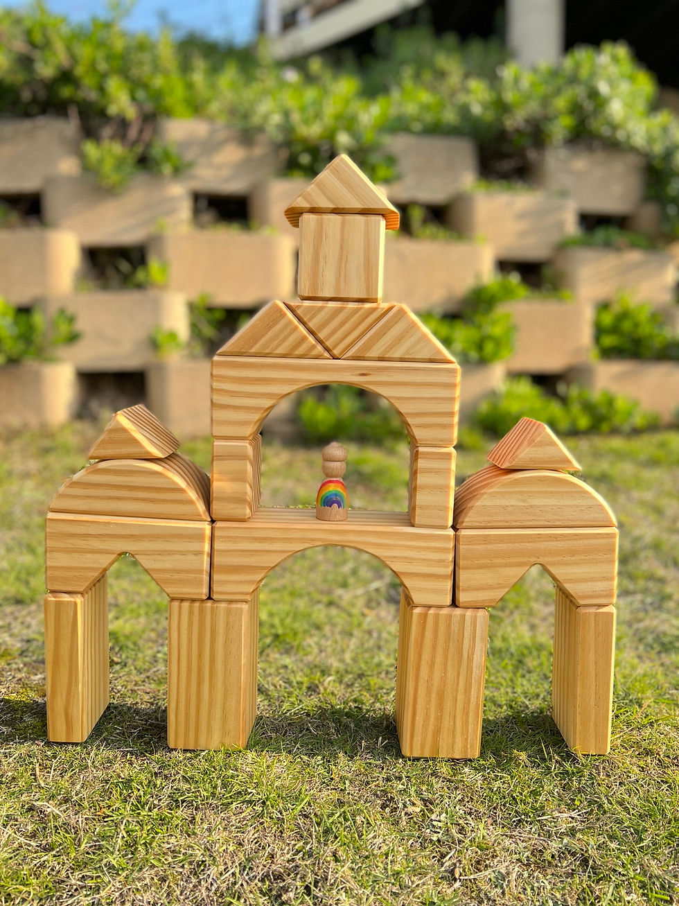 Thumbnail: Wooden castle, blocks, and toy in the garden, Serenitoys Goliath Wooden Blocks