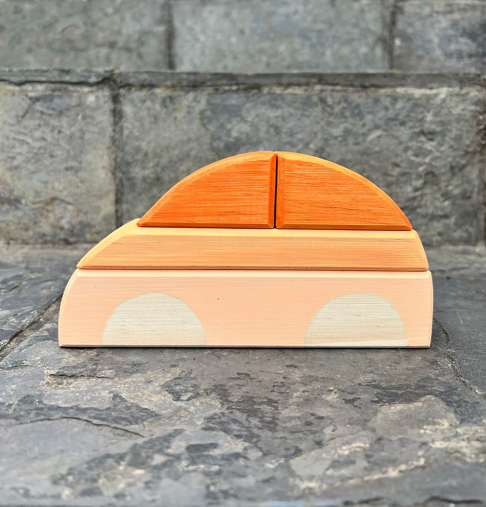 Thumbnail: Wooden car toy, orange and light orange blocks, Serenitoys Triangles - Frosted.