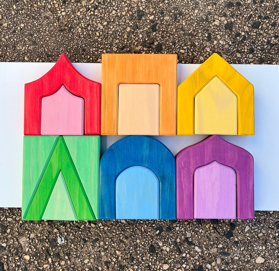 Thumbnail: Colorful wooden blocks arranged, showcasing different shapes representing houses Serenitoys