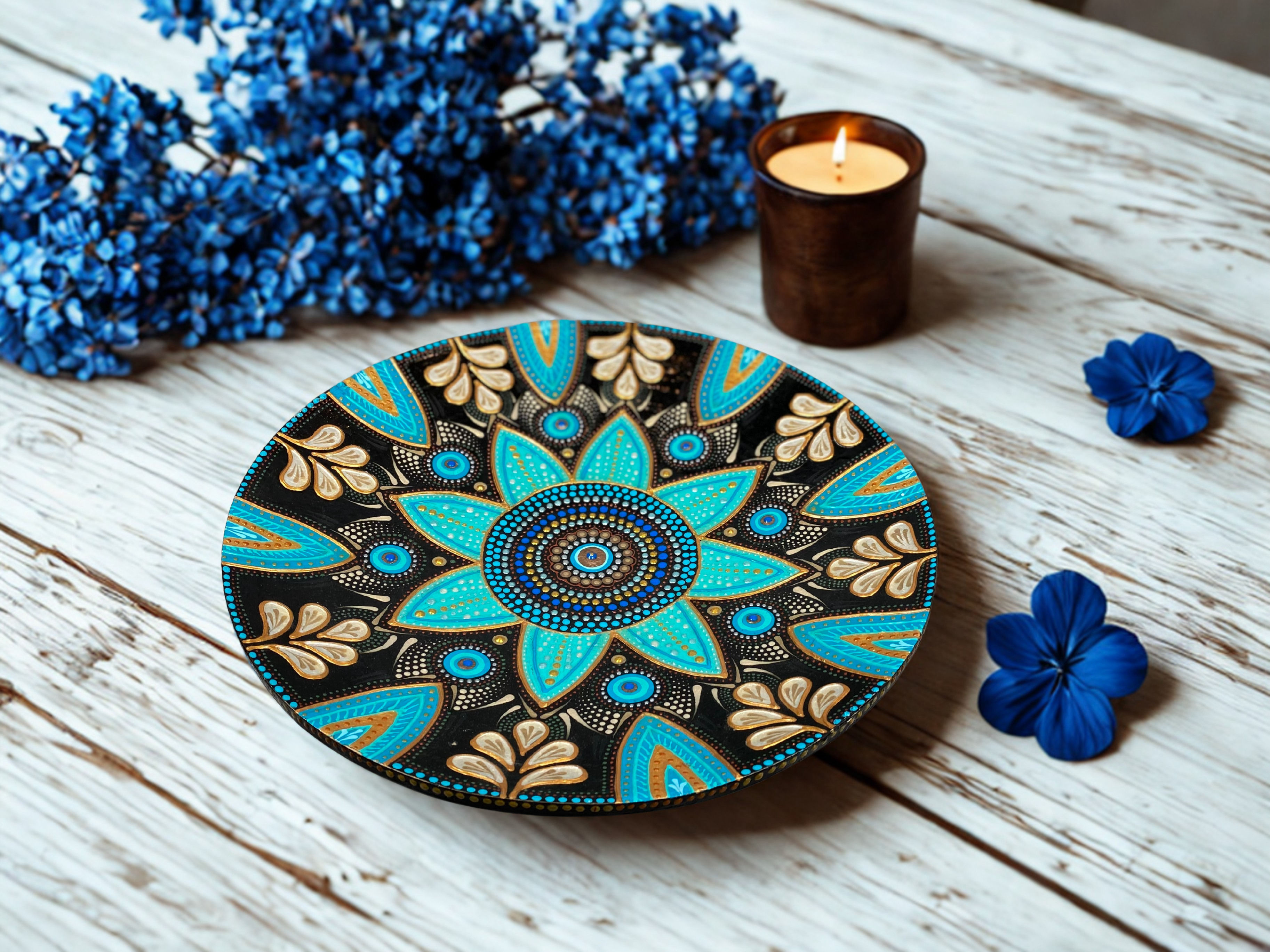 Unieke Mandala Schaal Blue Flower 30 cm