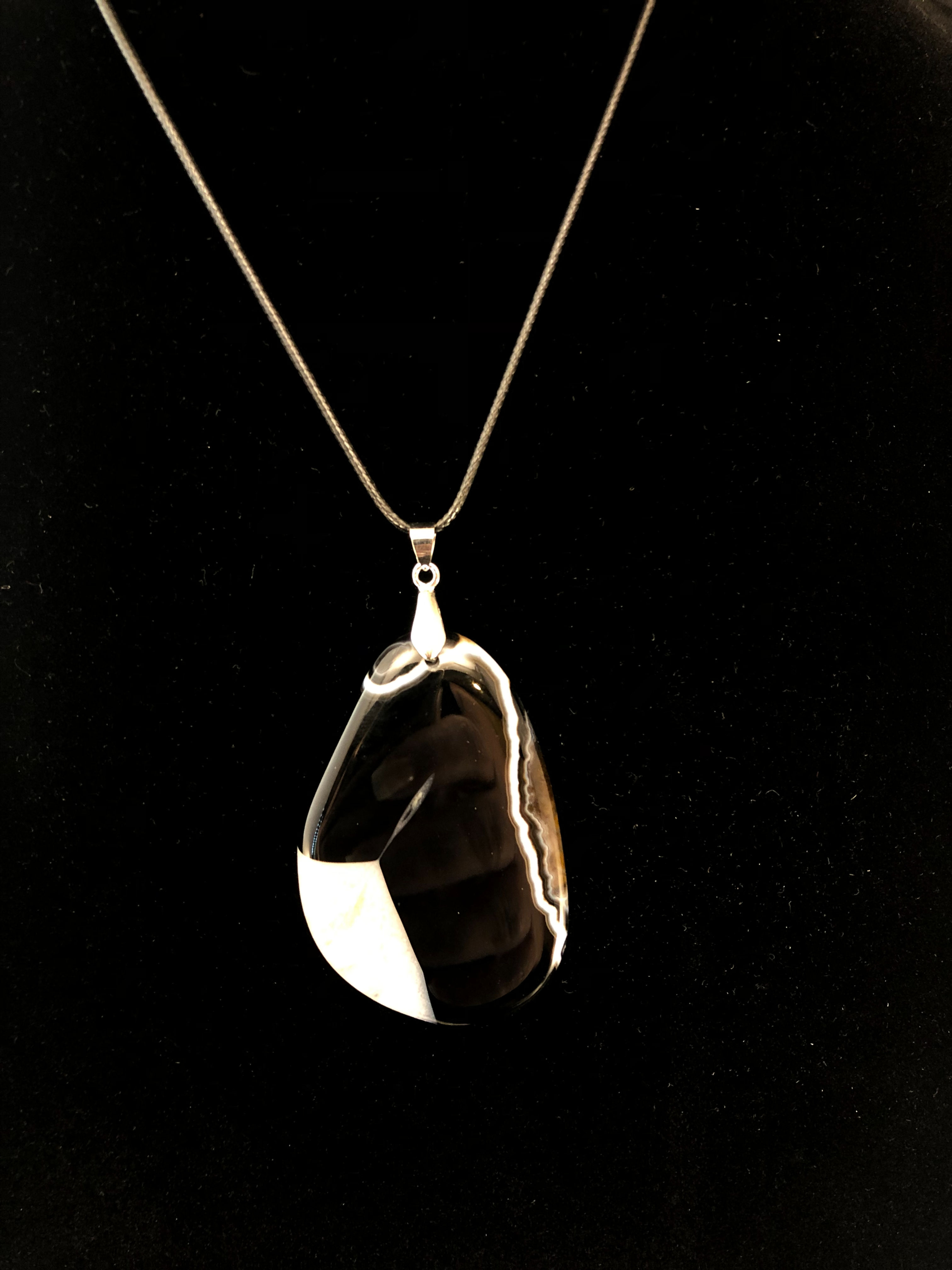 Black Agate Pendant On Cord w/clasp