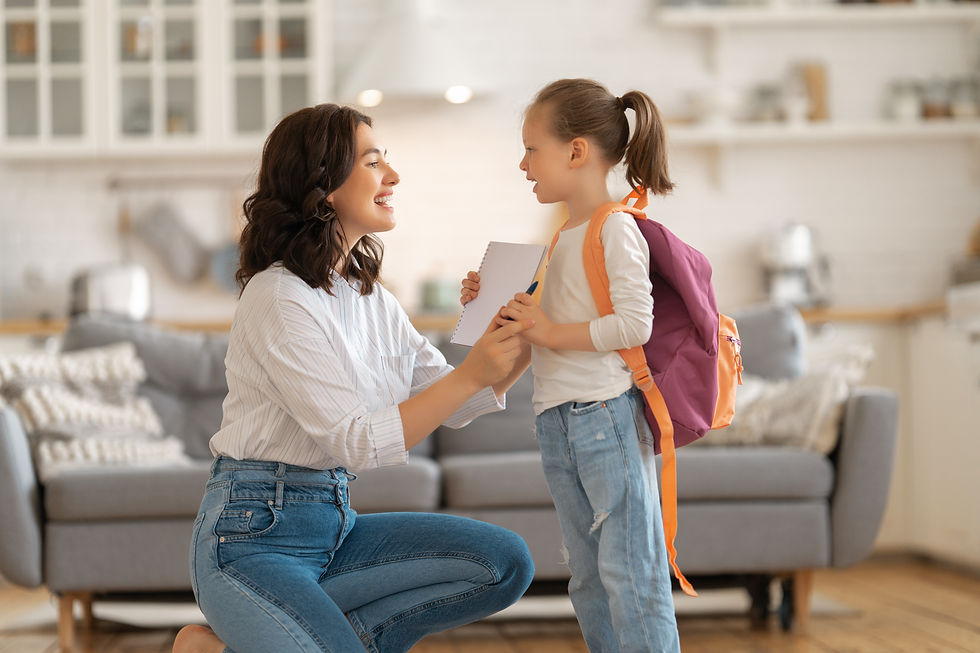 Mother and daughter getting ready for back to school.