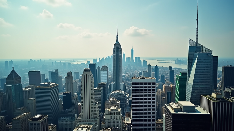Eye-level view of a bustling city skyline indicating growth and opportunity