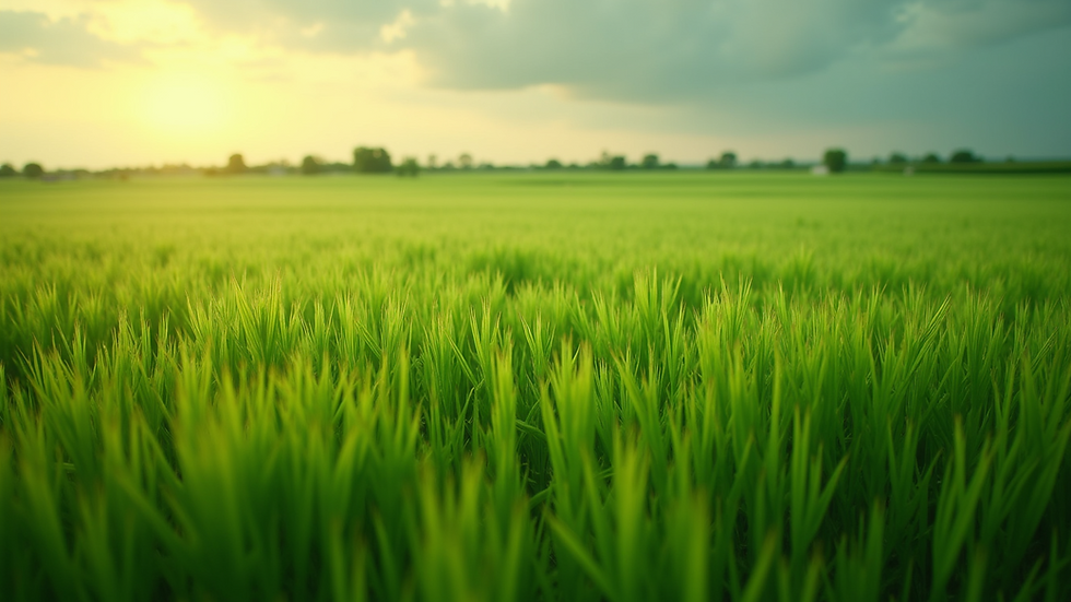 High angle view of a vibrant green field symbolizing new beginnings