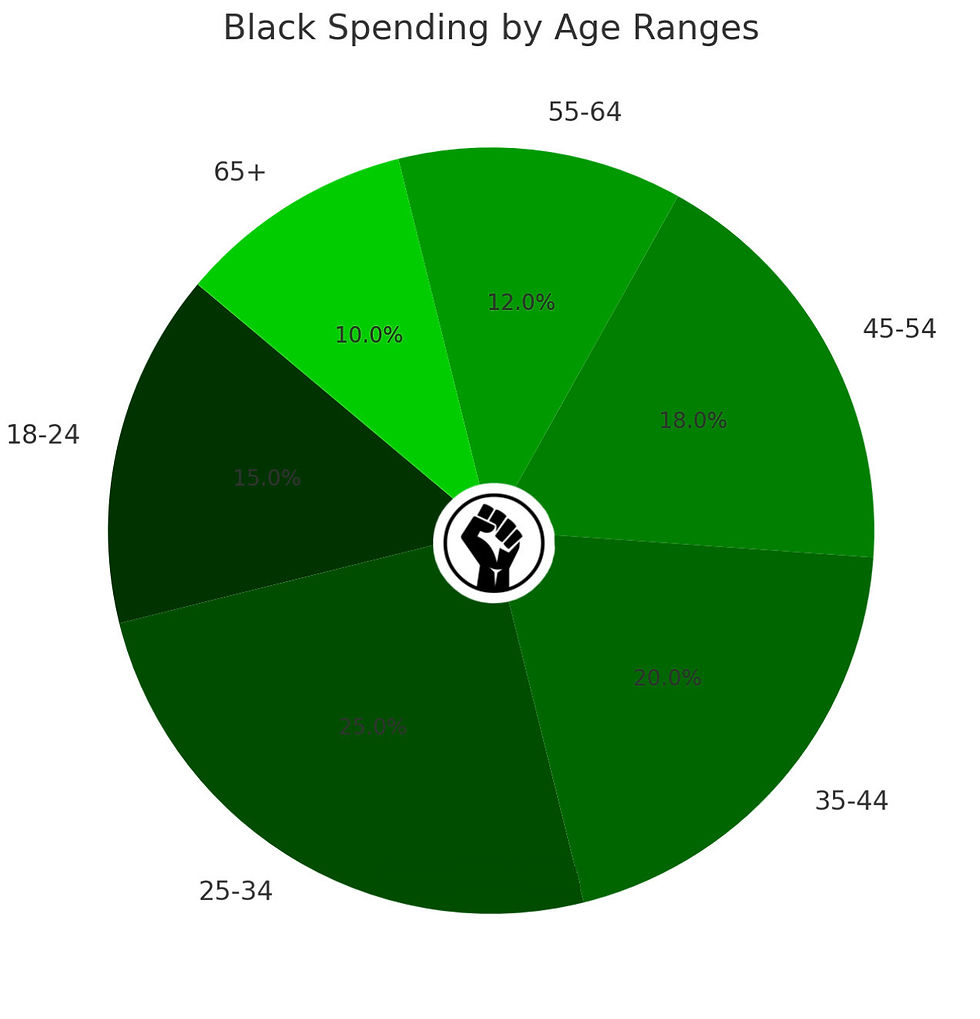 Expanded breakdown of the Black Spending by Age Ranges chart:
