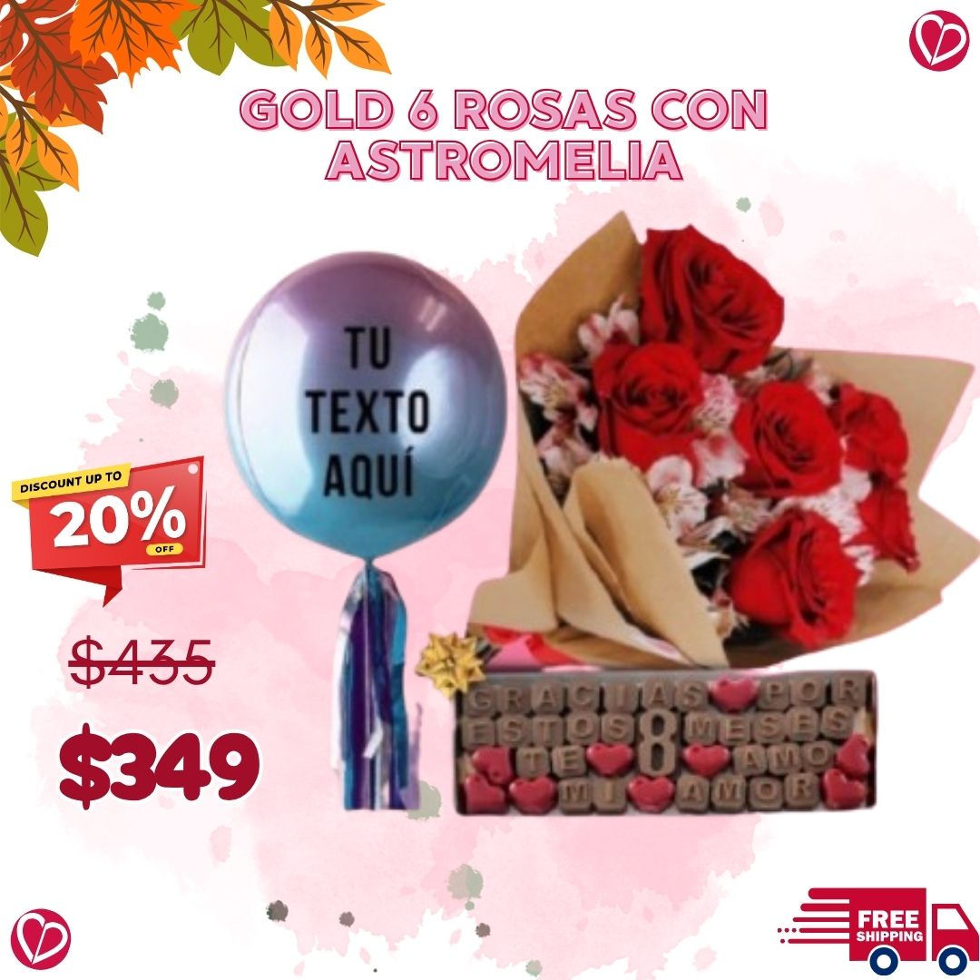 C. Gold  6 rosas con astromelias