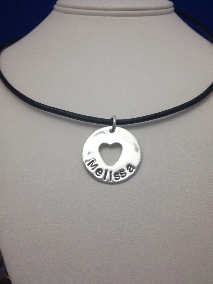 Center cutout Heart Disc Sterling SIlver on cord