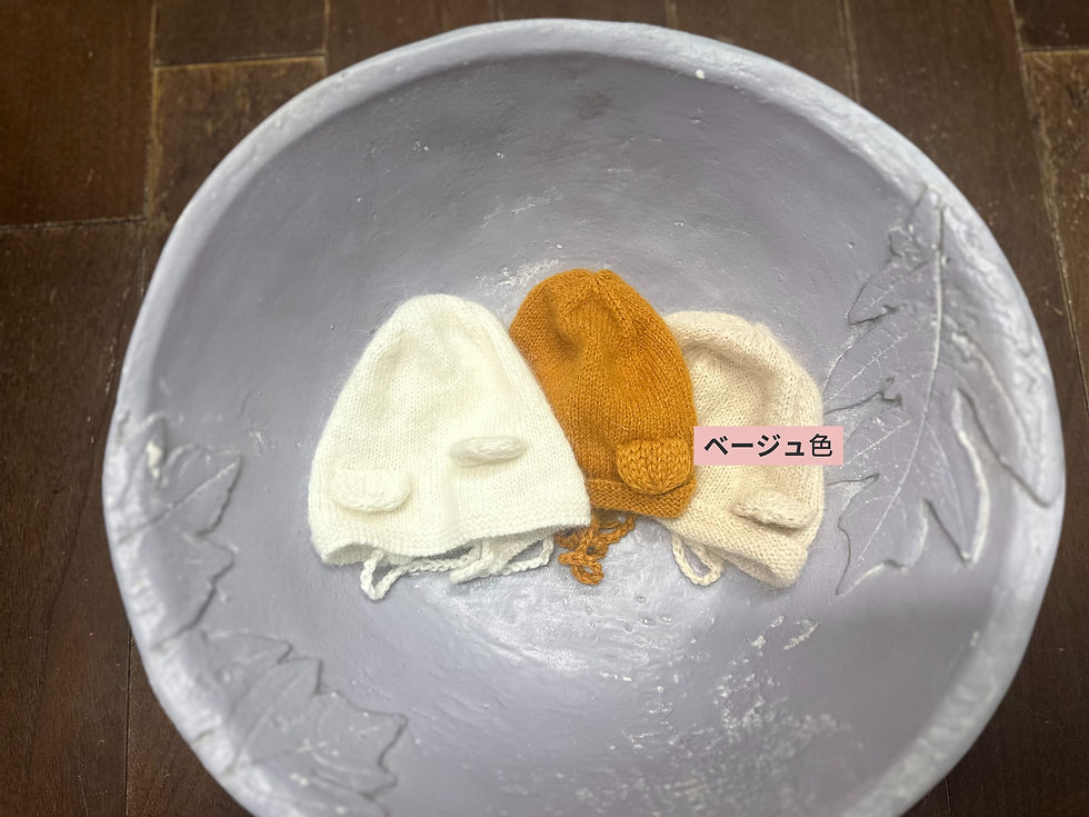 サムネイル： 新作・熊さん帽子と人形セット・ベージュ色