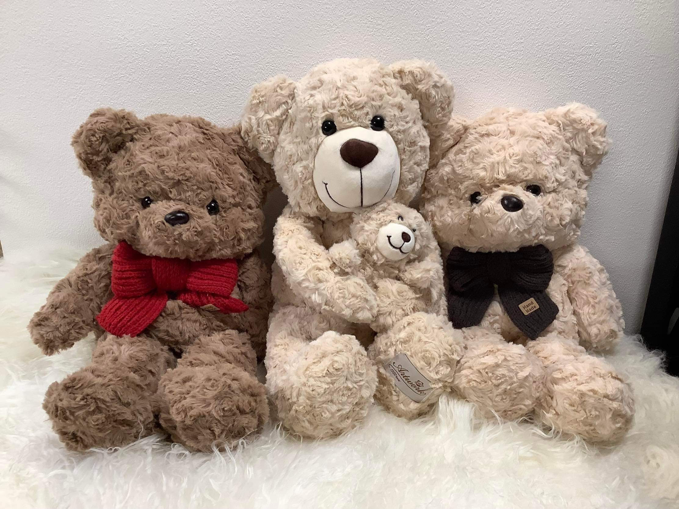 お好みの熊さんをお選びください・座高さ２８センチ、３５センチ、２８センチ