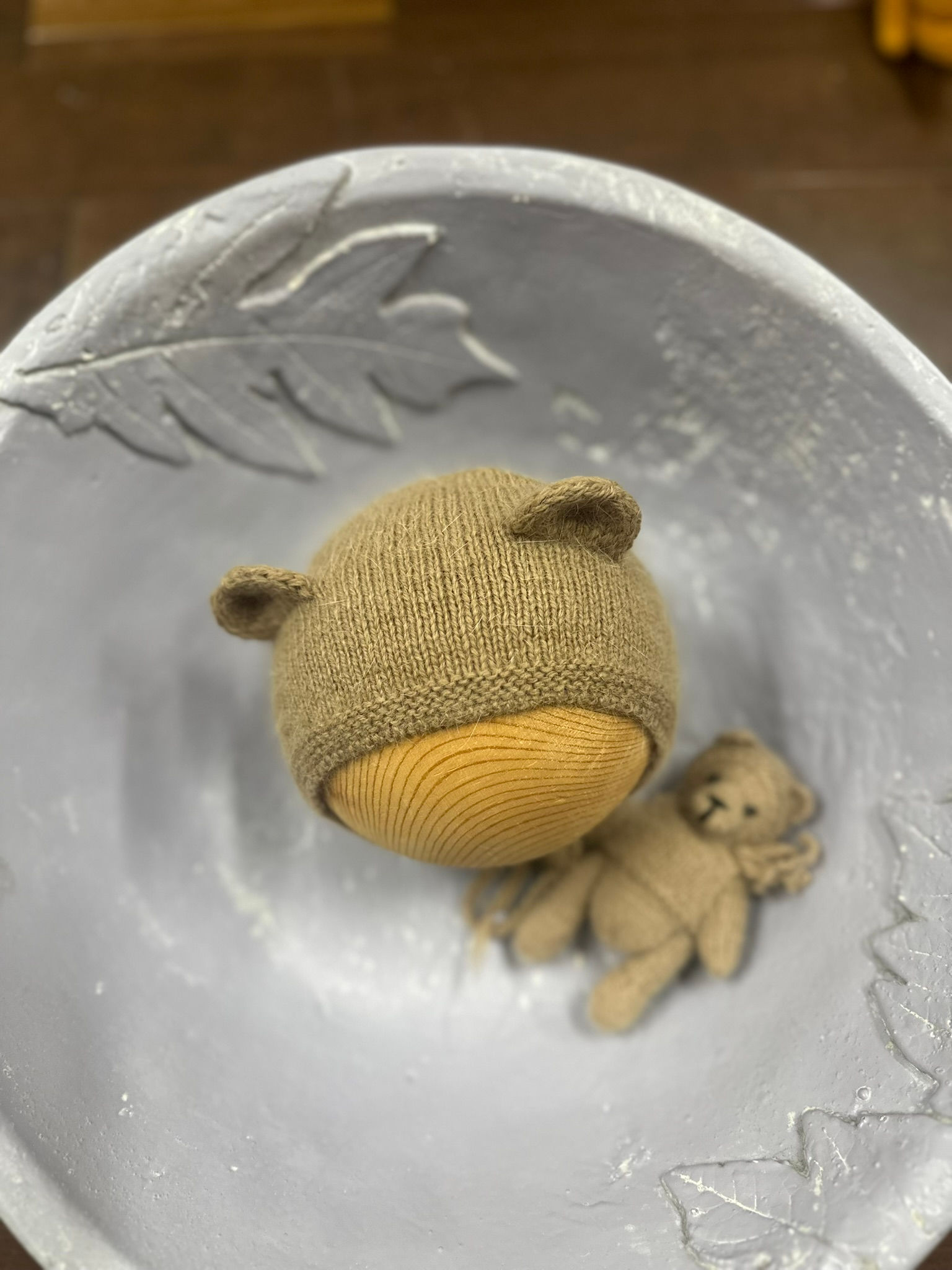 新作・熊さん帽子と人形セット・茶色