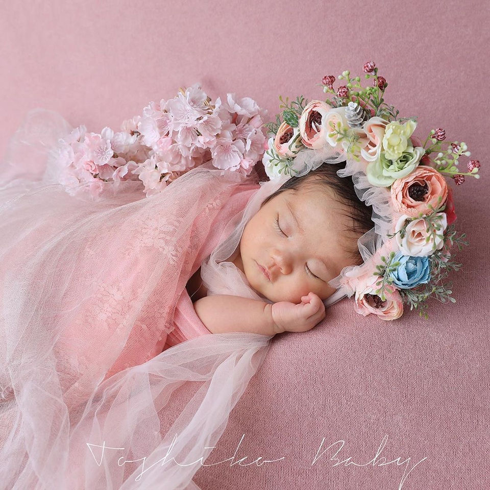 サムネイル： newborn floral bonnet・お花ボンネット・ニューボーン用＃４