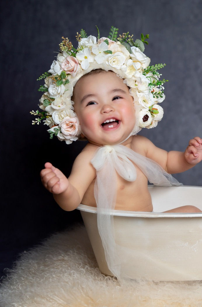 サムネイル： newborn floral bonnet・お花ボンネット・ニューボーン用＃２