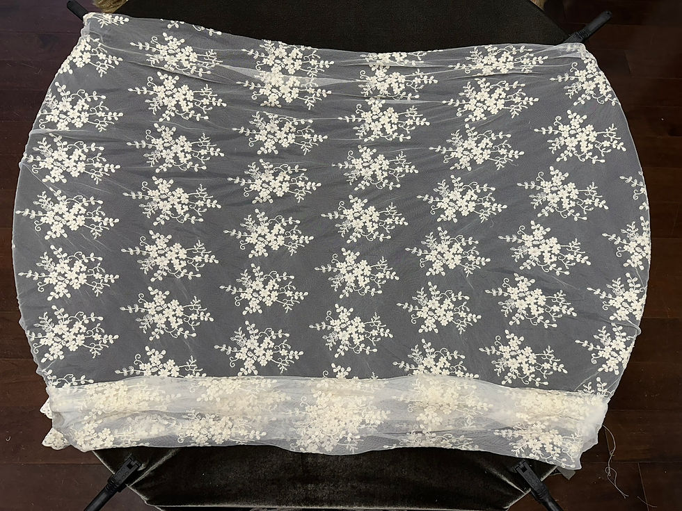 サムネイル： 新作商品・ミモザハウス・オリジナル・上品な質の刺繍のレイヤー・O・サイズ：約幅１００から１２０ｘ長さ１２０から１４０センチ