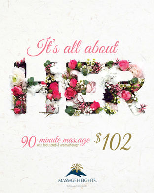 Floral text poster design promoting a massage offer.