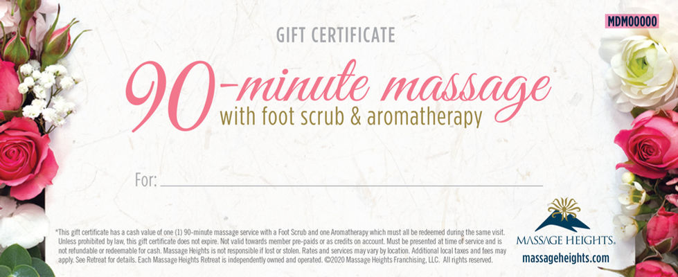 Gift certificate for 90-minute massage with foot scrub.