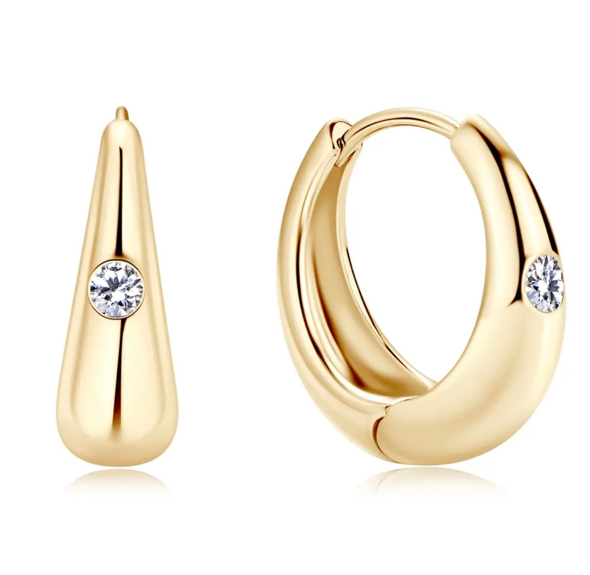 Expanding Hoop Stud Gold Single Stone Moissanite Earrings