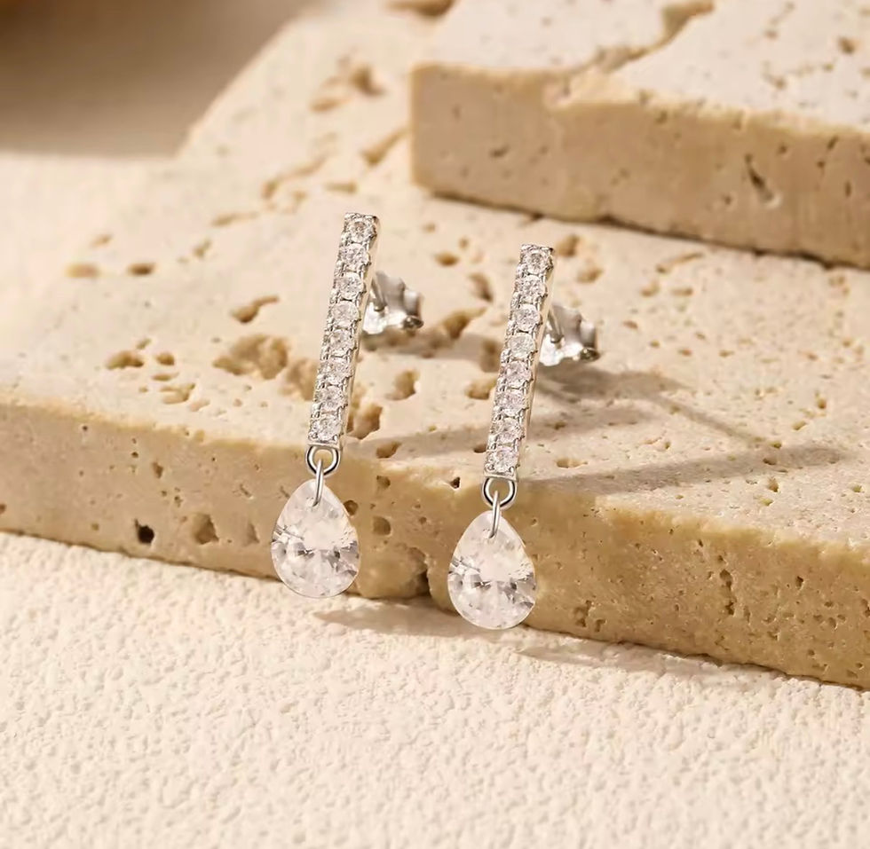 Thumbnail: Pear Cut Line Style Silver Eternity Earrings