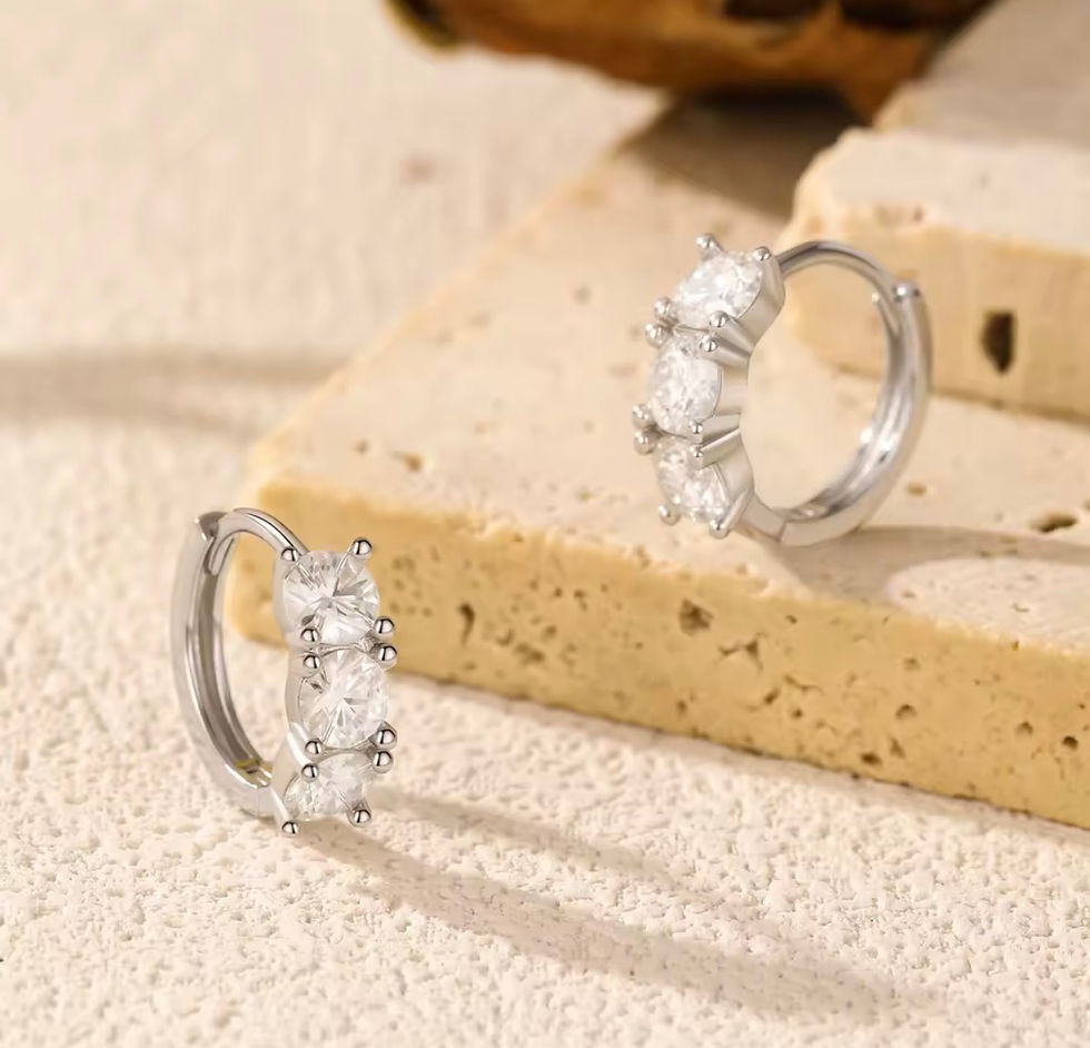 Thumbnail: Half Eternity Cut Hoop Earrings in Silver