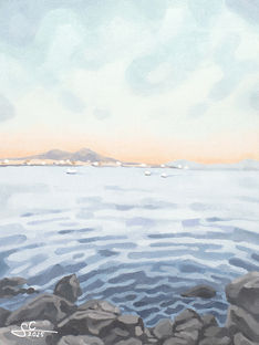 Gulf of Naples with Mount Vesuvius and the Mediterranean Sea at blue hour