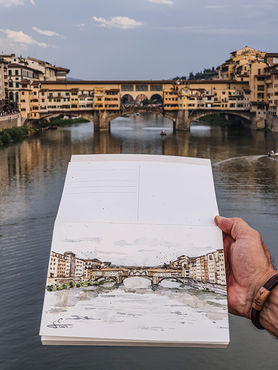 Ponte Vecchio in Florence, plein-air painting of Tuscany