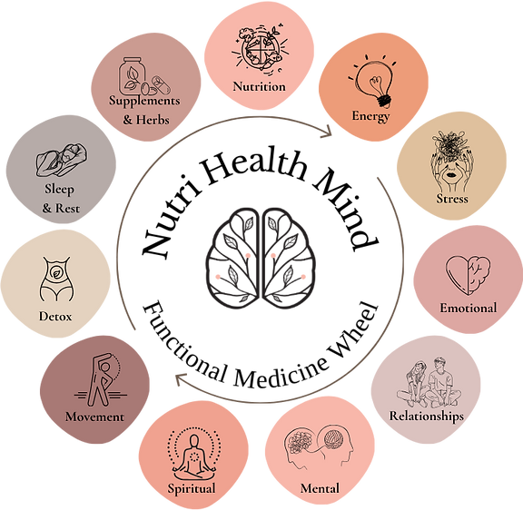 Functional Medicine wheel explaining elements of holistic approach to your health