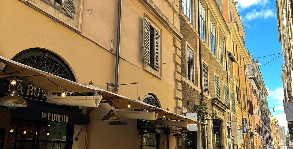 La Buvette restaurant's street entrance in Rome near Spanish steps