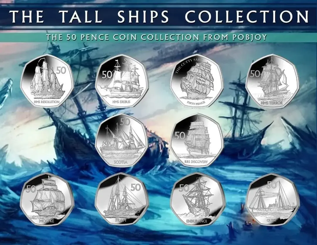 2020 – 2022 Pobjoy Mint Tall Ships 50p Collection (10 Coin set) BUNC