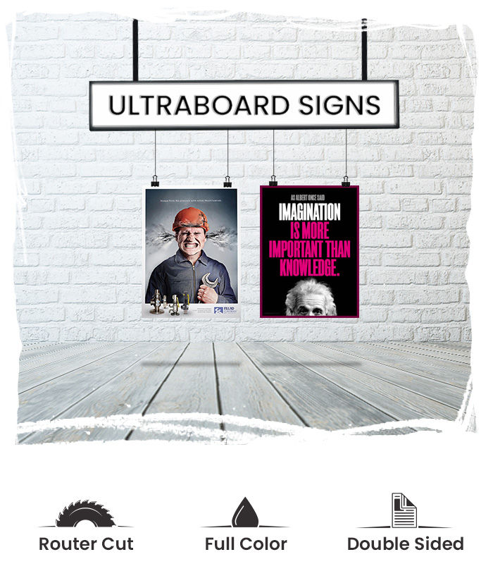 Custom Ultraboard sign with printed graphics for large format displays.