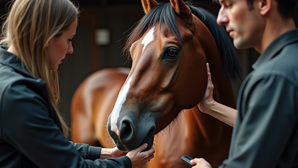 Close-up view of a horse receiving bodywork treatment