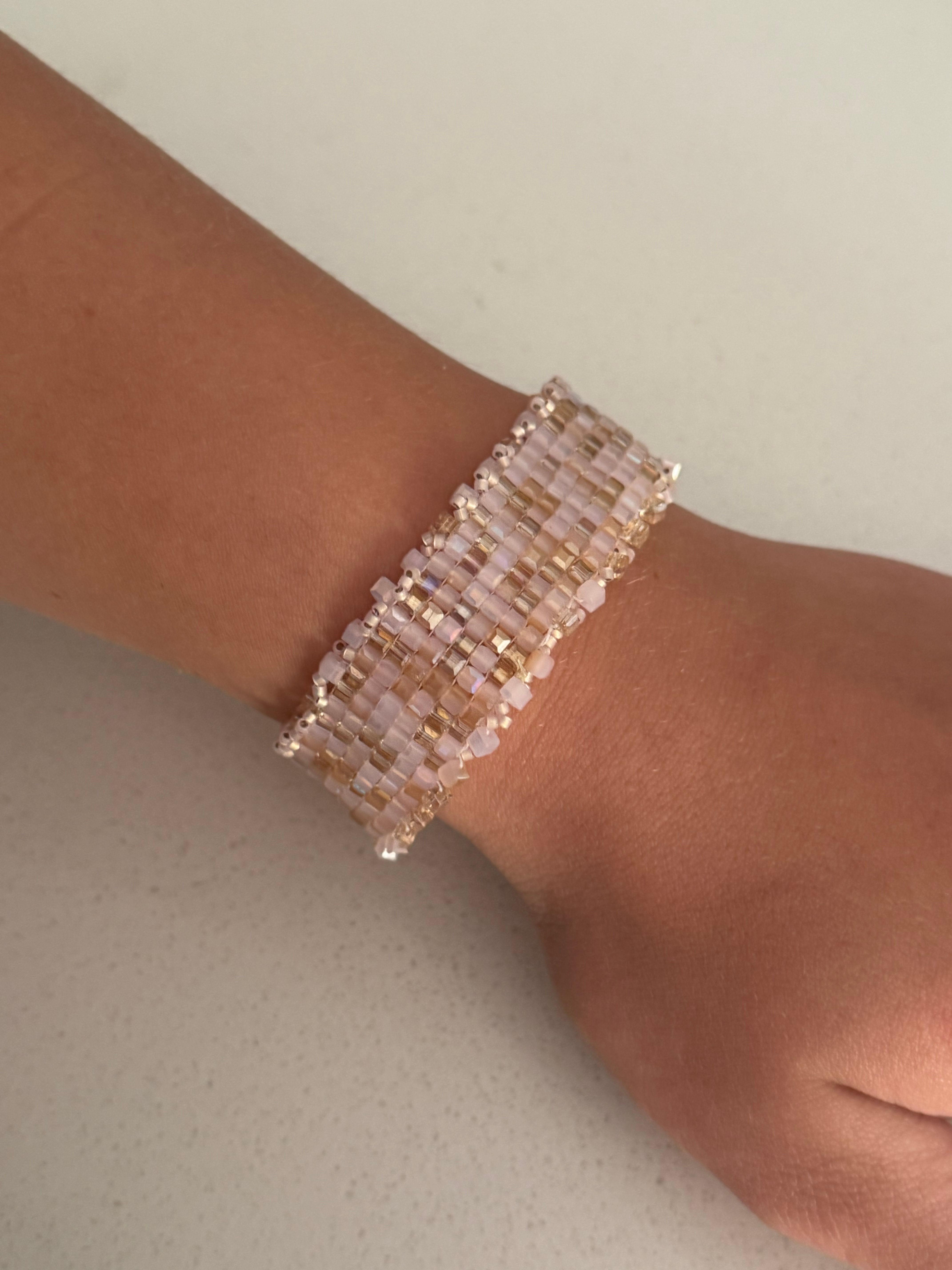 Rose Gold Crystal Bracelet - Wide Cuff