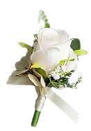 Elegant boutonniere with white flowers and greenery for a wedding or elopement