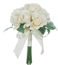 Elegant bridal bouquet with white flowers and greenery for an intimate wedding or elopement