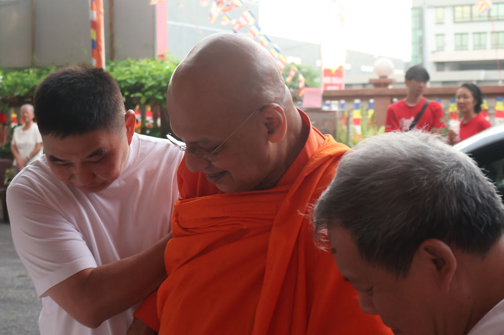 Venerable Datuk Dr K Sri Dhammaratana Nayaka Maha Thero, Founder of Ti-Ratana Group (Ti-Ratana Buddhist Society and Ti-Ratana Welfare Society) and the Buddhist Chief Sangha Nayaka of Malaysia arriving at Ti-Ratana Vihara, Klang, having just arrived back from UN International Wesak Celebrations in China.