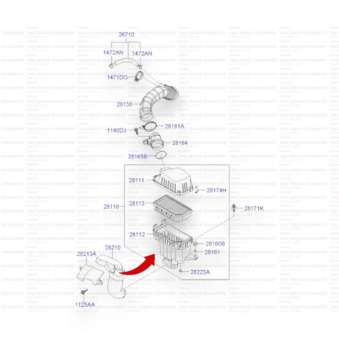 Hyundai I20 11- 1,4 Crdi Hava Filtresi Alt Kutusu Orjinal - 281121j900