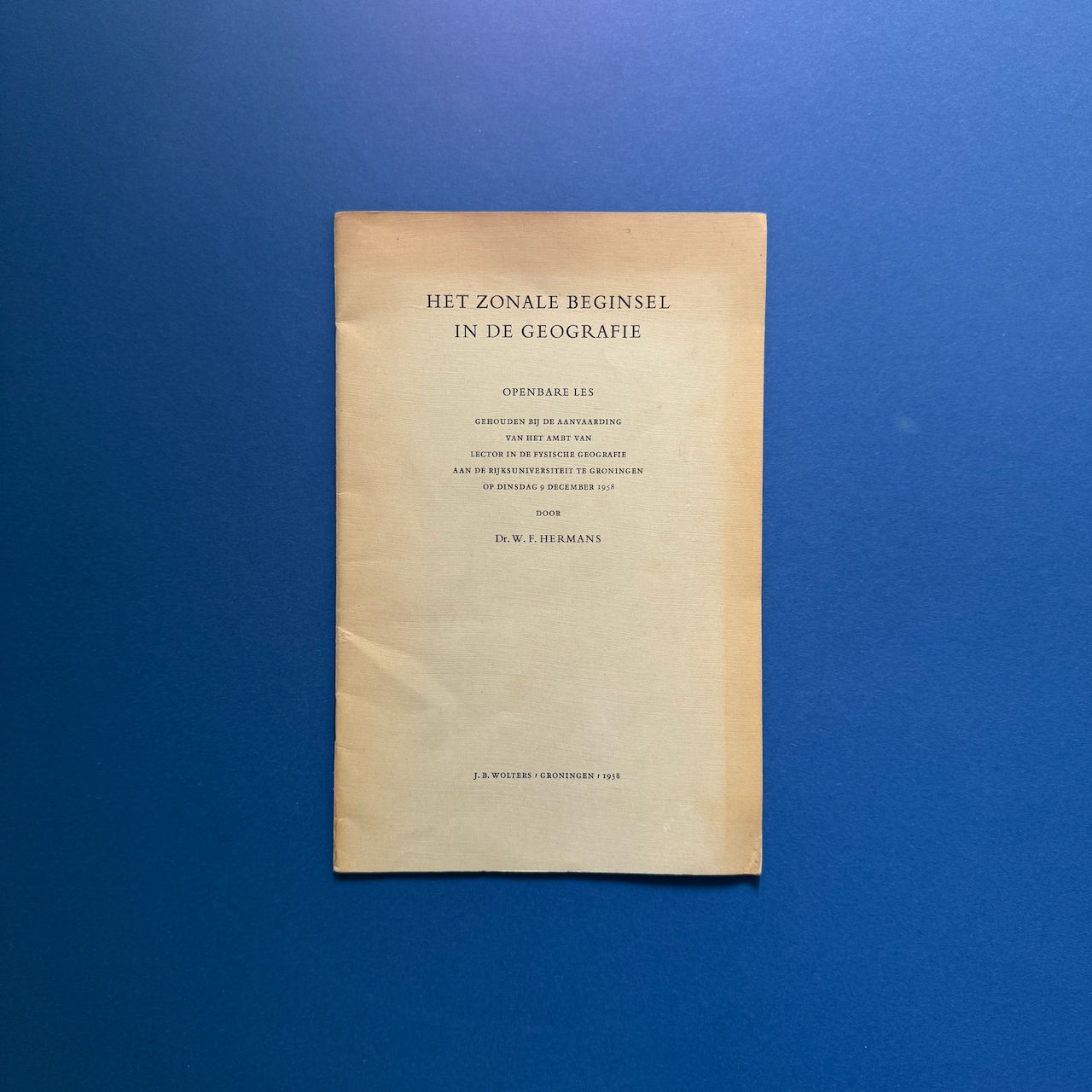 Dr. W.F. Hermans, Het zonale beginsel in de geografie