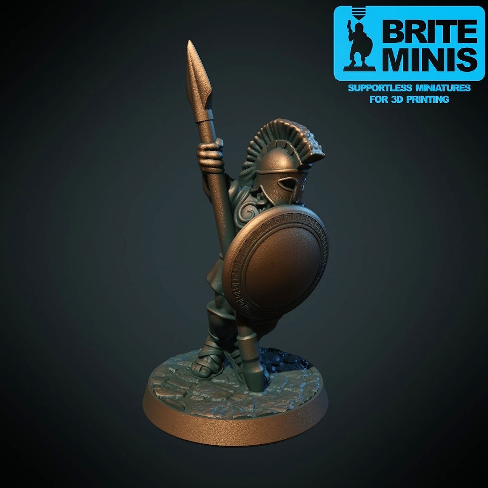 Figurine de Hoplite avec  lance , bouclier et casque , imprimé sur socle modèle 1