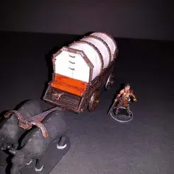 Miniature : photo de présentation de caravane miniature complètes avec attelage de 2 boeufs peintes photo1